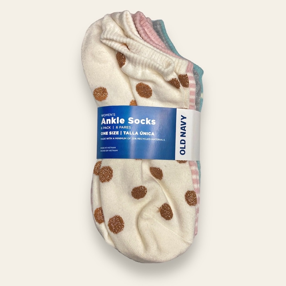 NWT Old Navy Novelty Ankle Socks 6-Pack — Polka Dots & Stripes